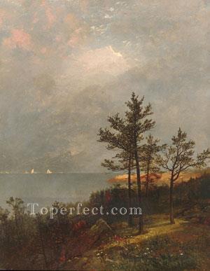 Se avecina tormenta en el paisaje de Long Island Sound Paisaje de John Frederick Kensett Pintura al óleo